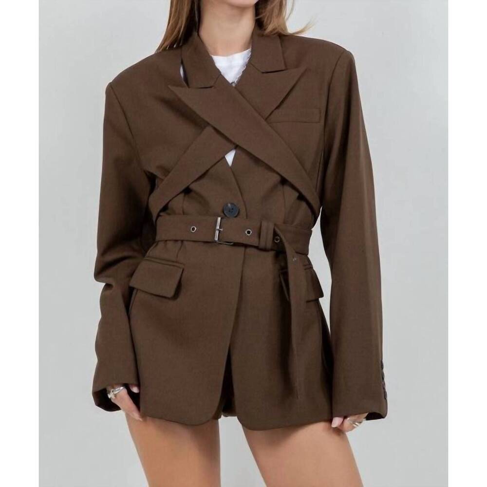 NEW WHITEROOM+CACTUS andromeda blazer top in brown